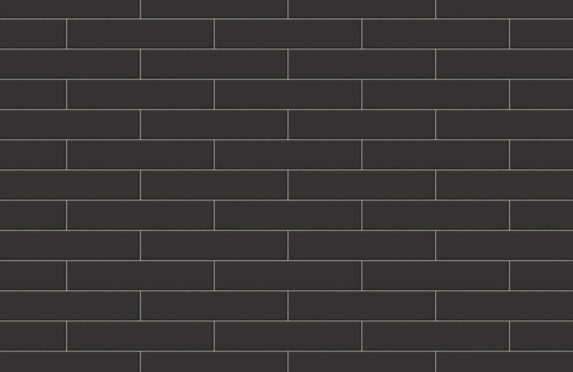 Dark charcoal subway tile wall with light grout lines forming clean horizontal layout, creating bold contrast and modern tile pattern.