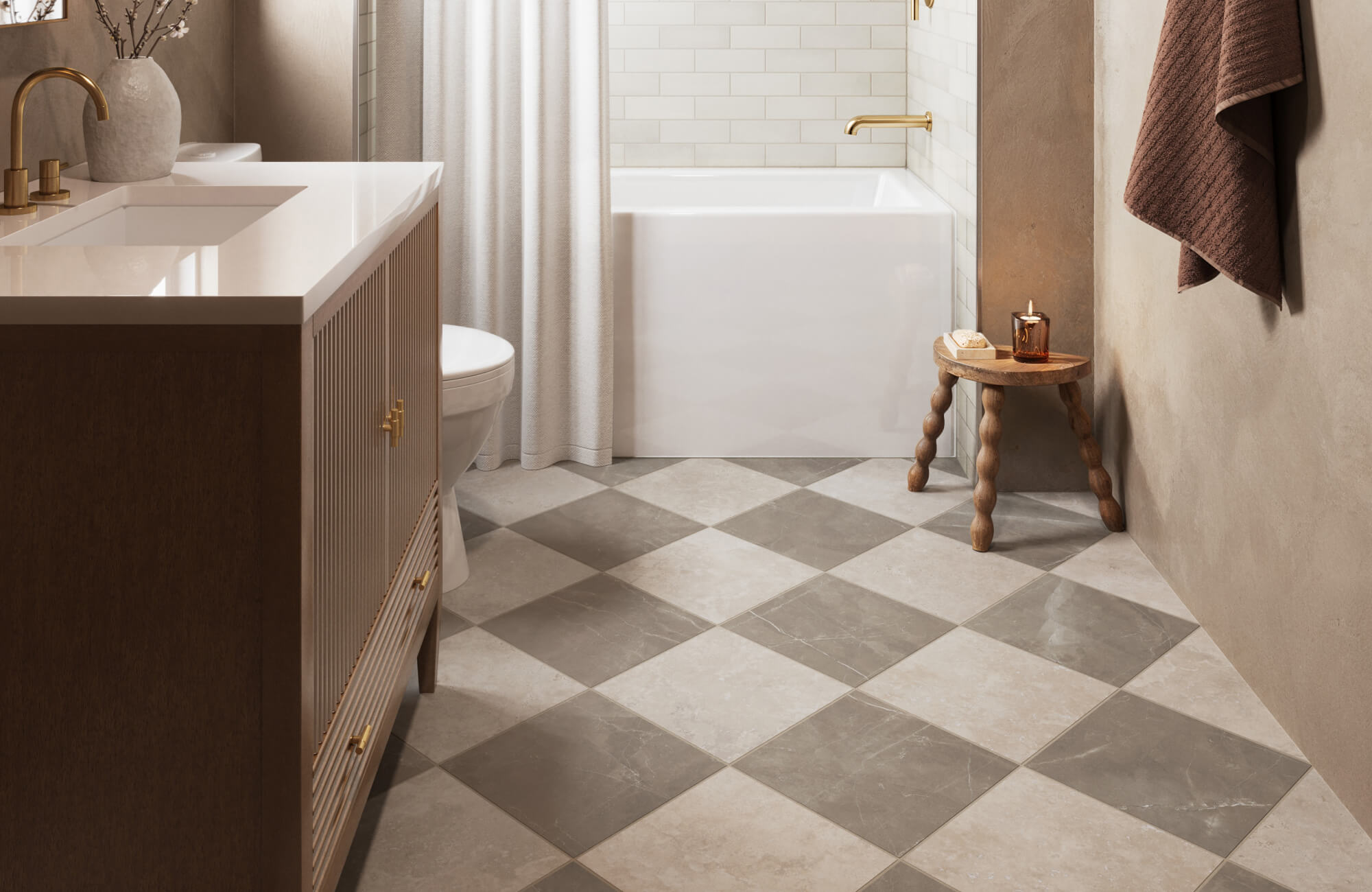 A diy bathroom remodel in progress shows a person carefully applying fresh paint to an exposed wall edge with a roller, highlighting the hands-on effort and clean, modern transformation of the bathroom space.