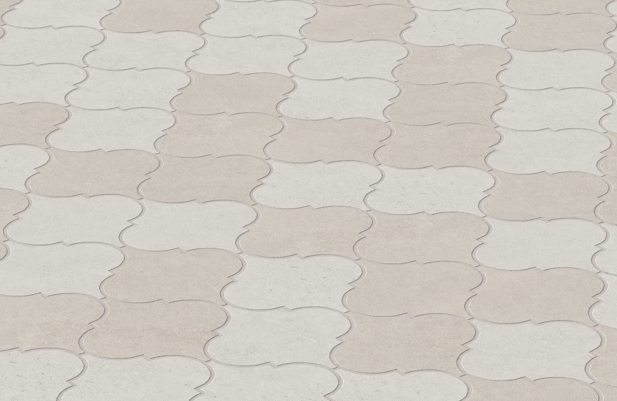 null Soft beige and cream arabesque-patterned tiles create a subtle yet elegant flooring design.