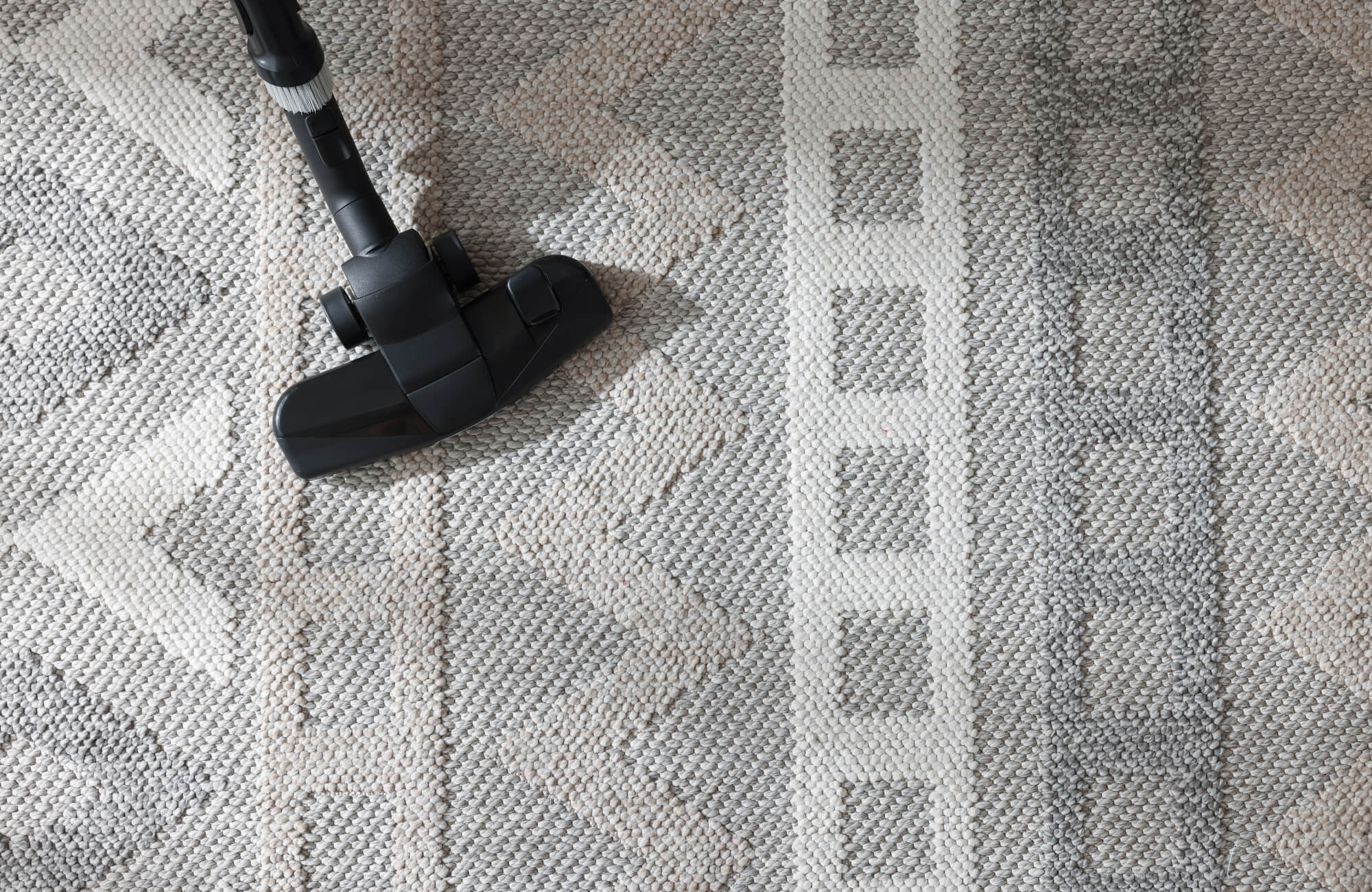 null A vacuum cleaner gliding over a textured wool rug in soft neutral tones, highlighting proper rug maintenance and gentle cleaning.