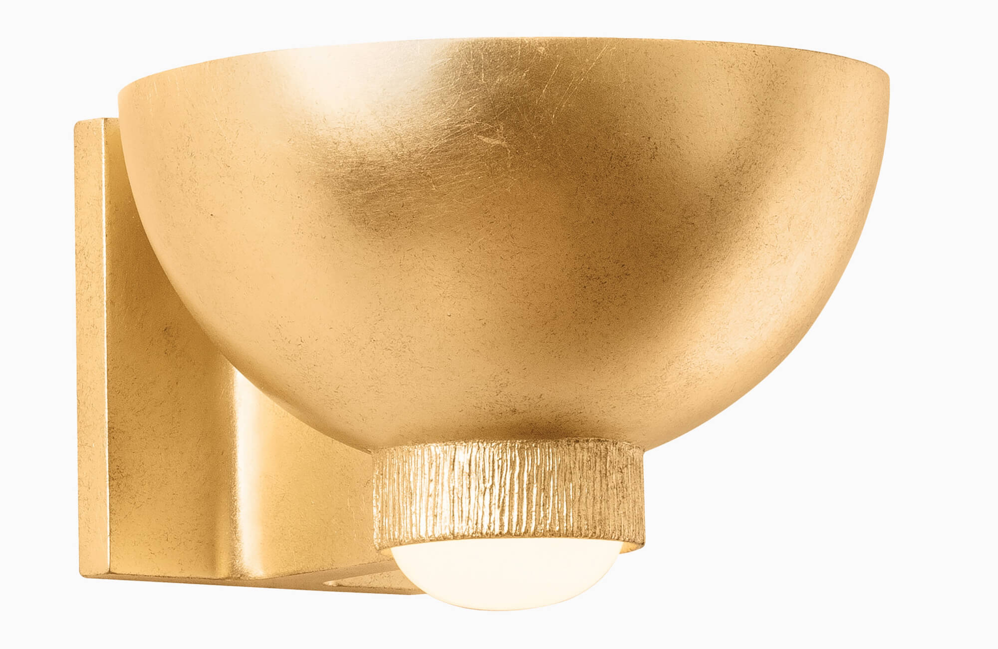 null Sculptural gold sconce with a textured rim and soft uplight glow, perfect for luxe modern interiors.