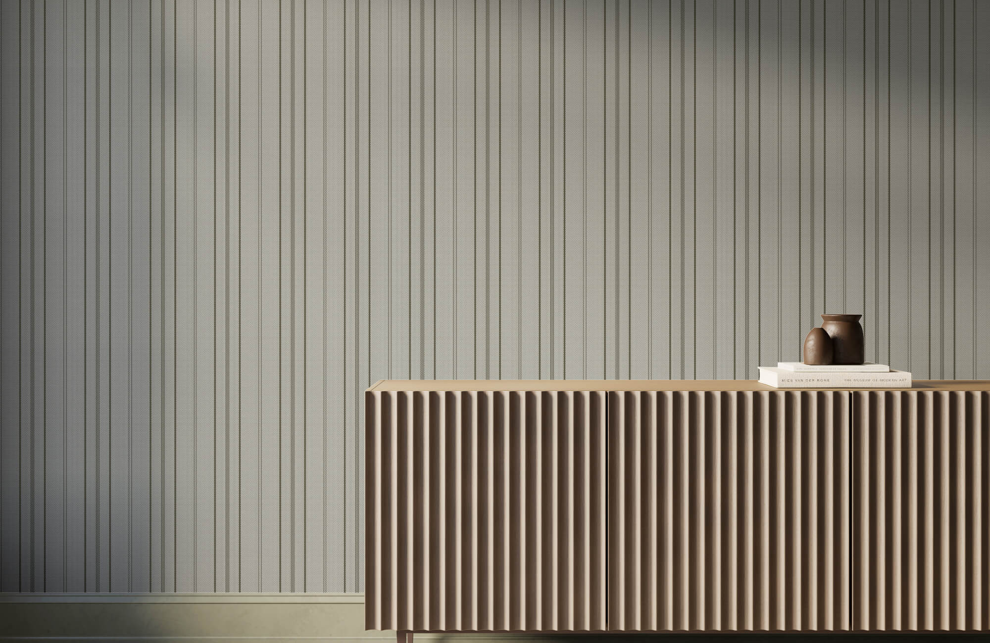 null Neutral wall with fine vertical stripes and low contrast, demonstrating how subtle patterns blend in and make a room feel larger and more continuous