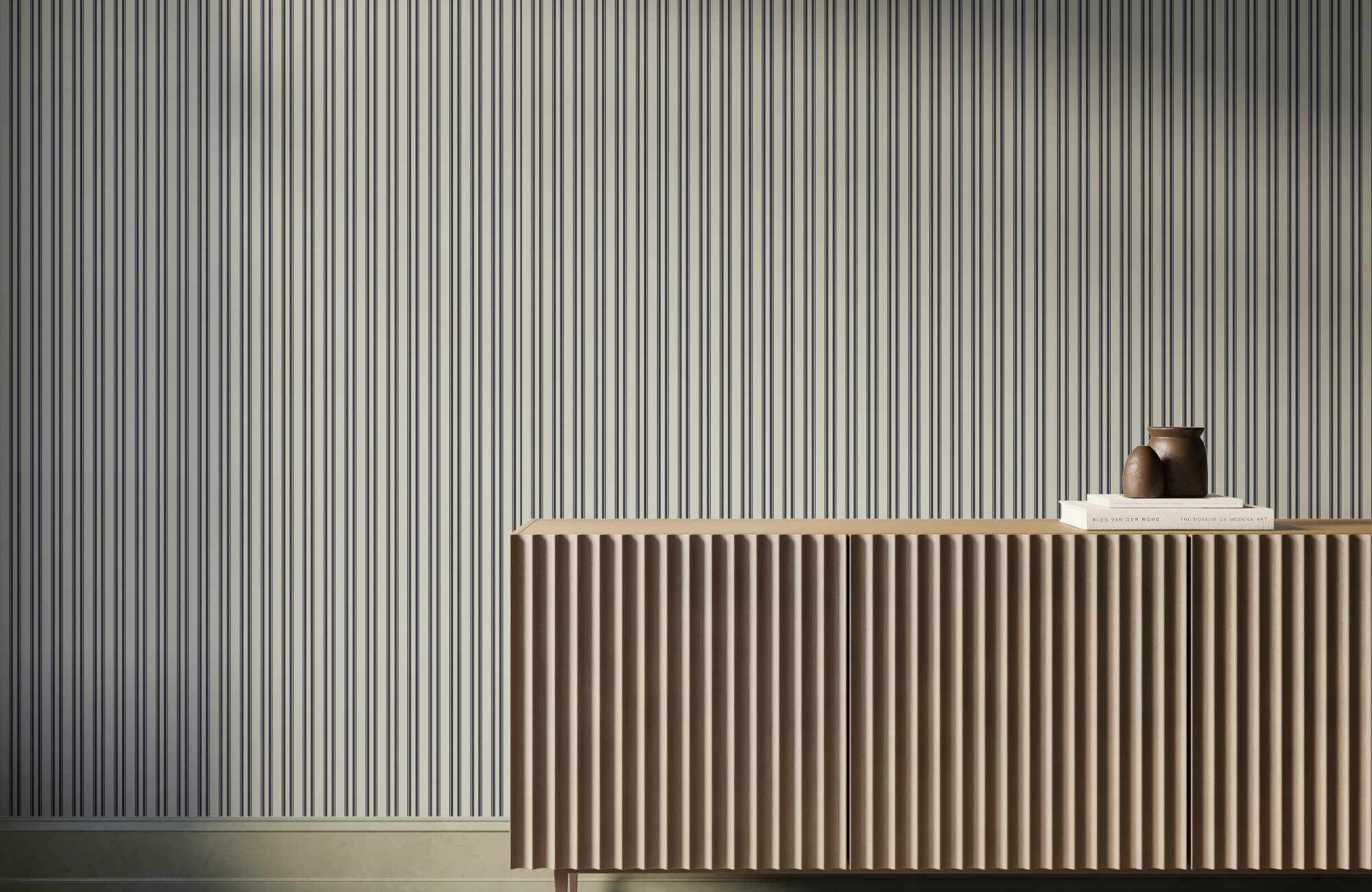 null Light-toned vertical striped wall with close spacing, illustrating how narrow stripes create visual flow and enhance a sense of openness