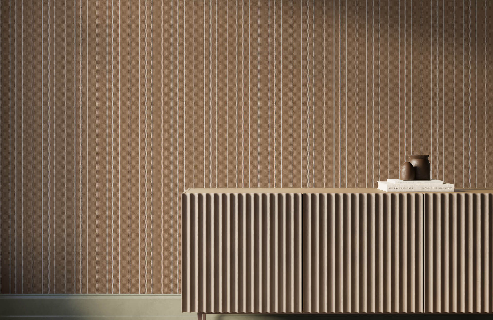 null Close-up of vertical striped wall behind dining table, highlighting how stripe density and contrast influence whether a room feels open or enclosed