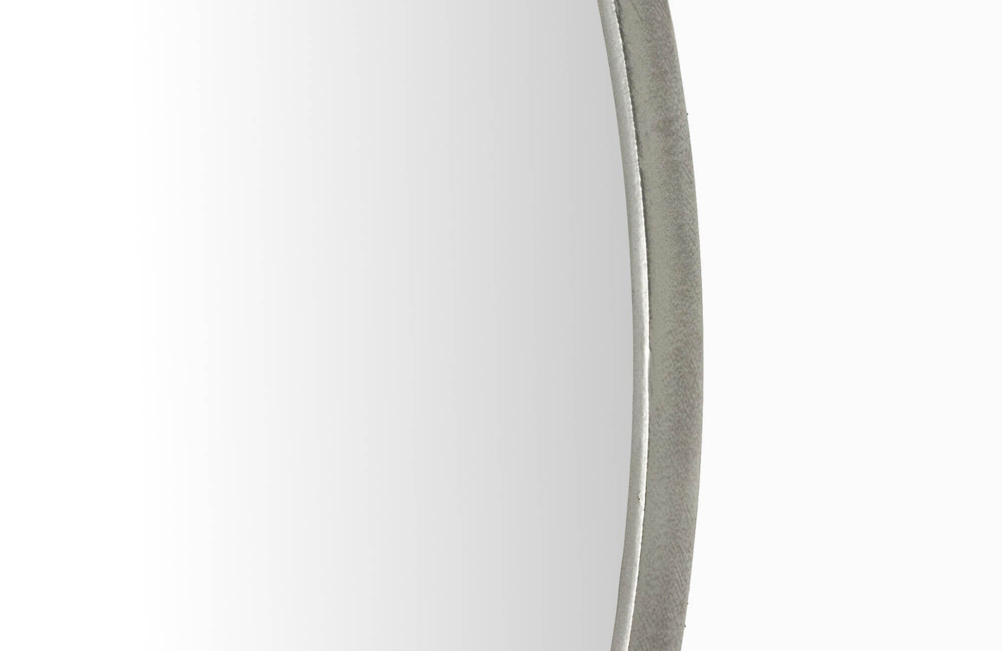 Contemporary bathroom mirror with a subtly curved silver-toned frame, offering a refined blend of simplicity and modern elegance.
