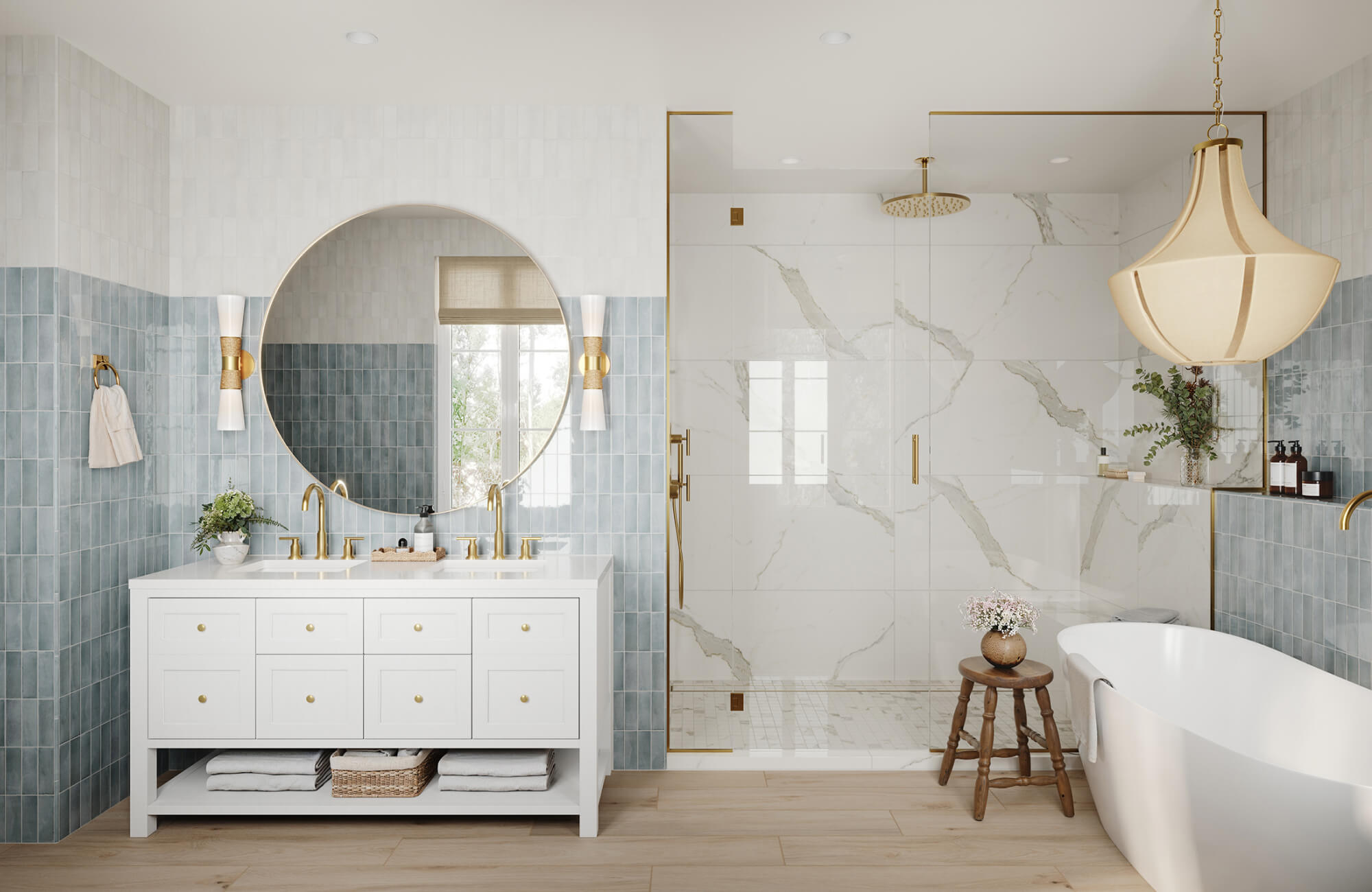 null Finished bathroom showcasing updated tile, fixtures, and layout after a full renovation project.
