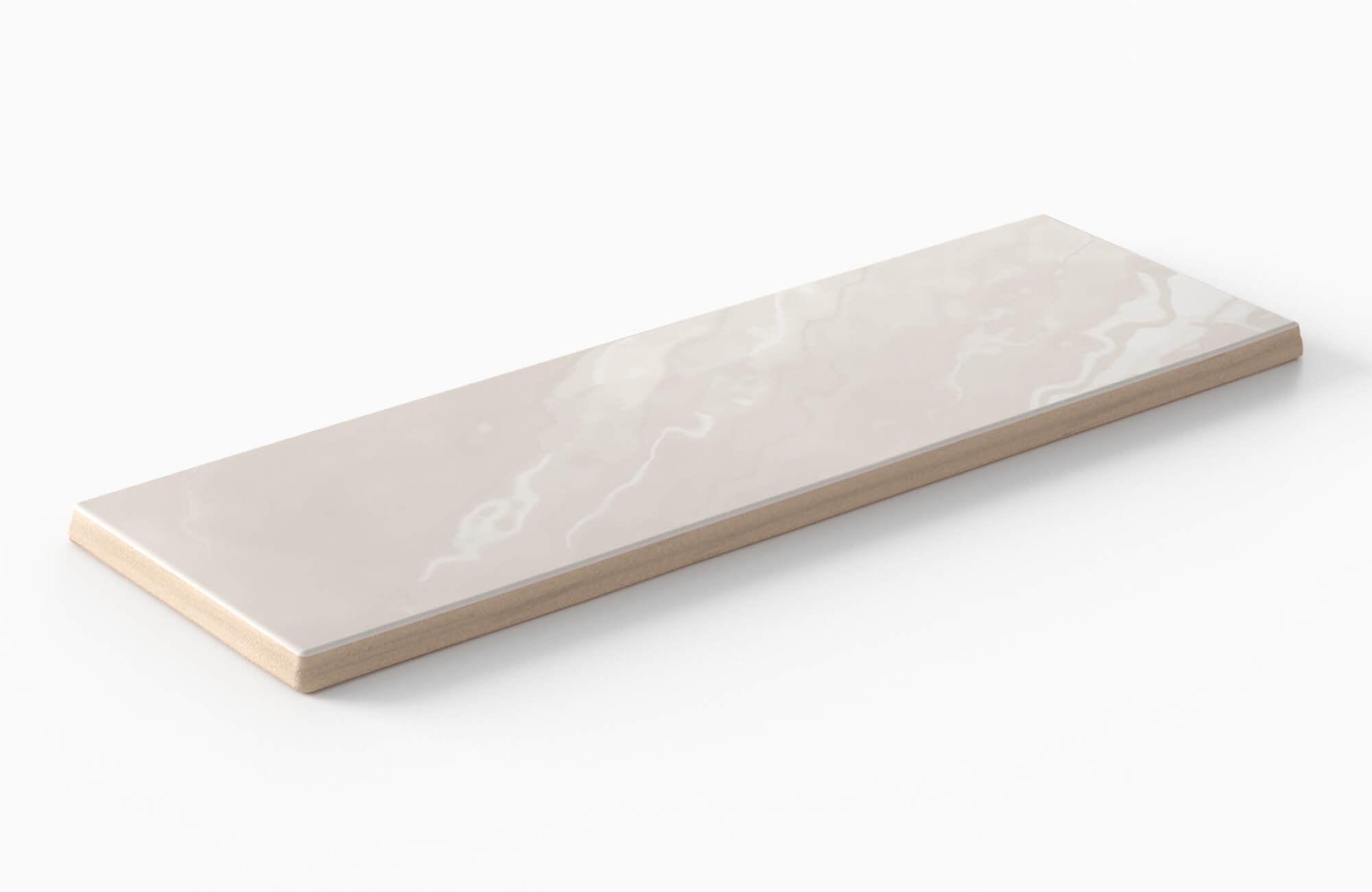 null Glossy beige Zellige tile with a handcrafted look, featuring subtle tonal variations and a reflective surface that enhances its artisanal charm and timeless sophistication.