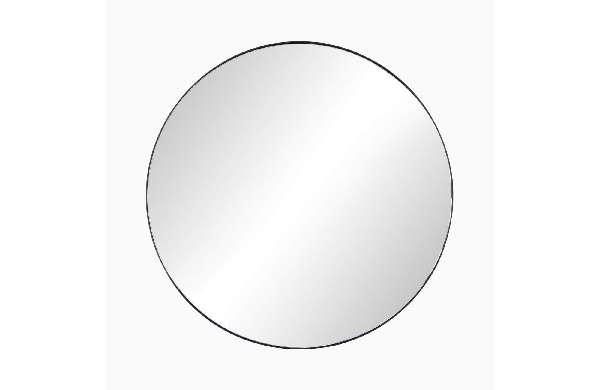 null Minimalist round wall mirror with a thin black frame, set against a clean white background.