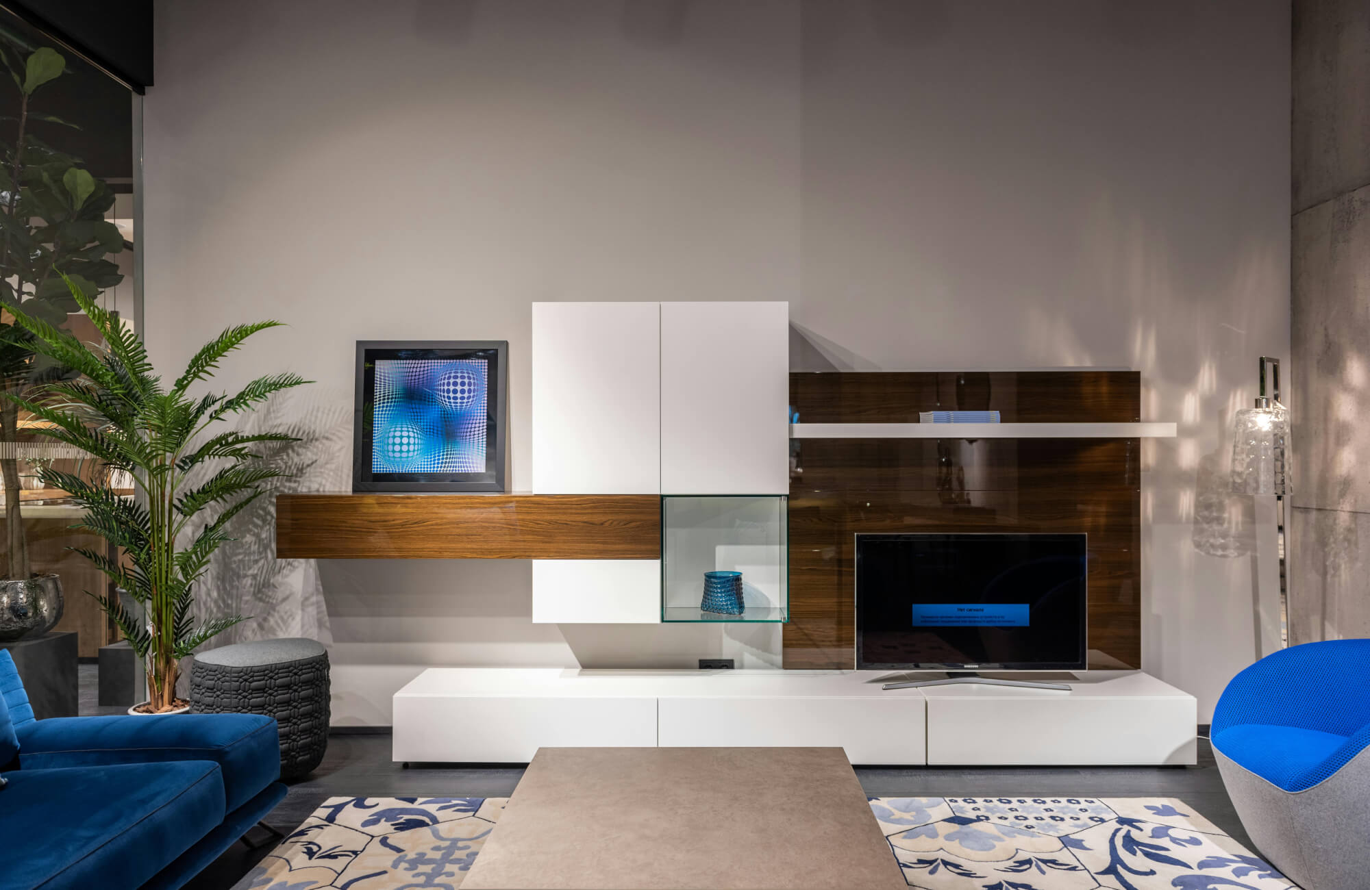 null Digital display framed as art on a modern console demonstrates the flexible digital wall art trend