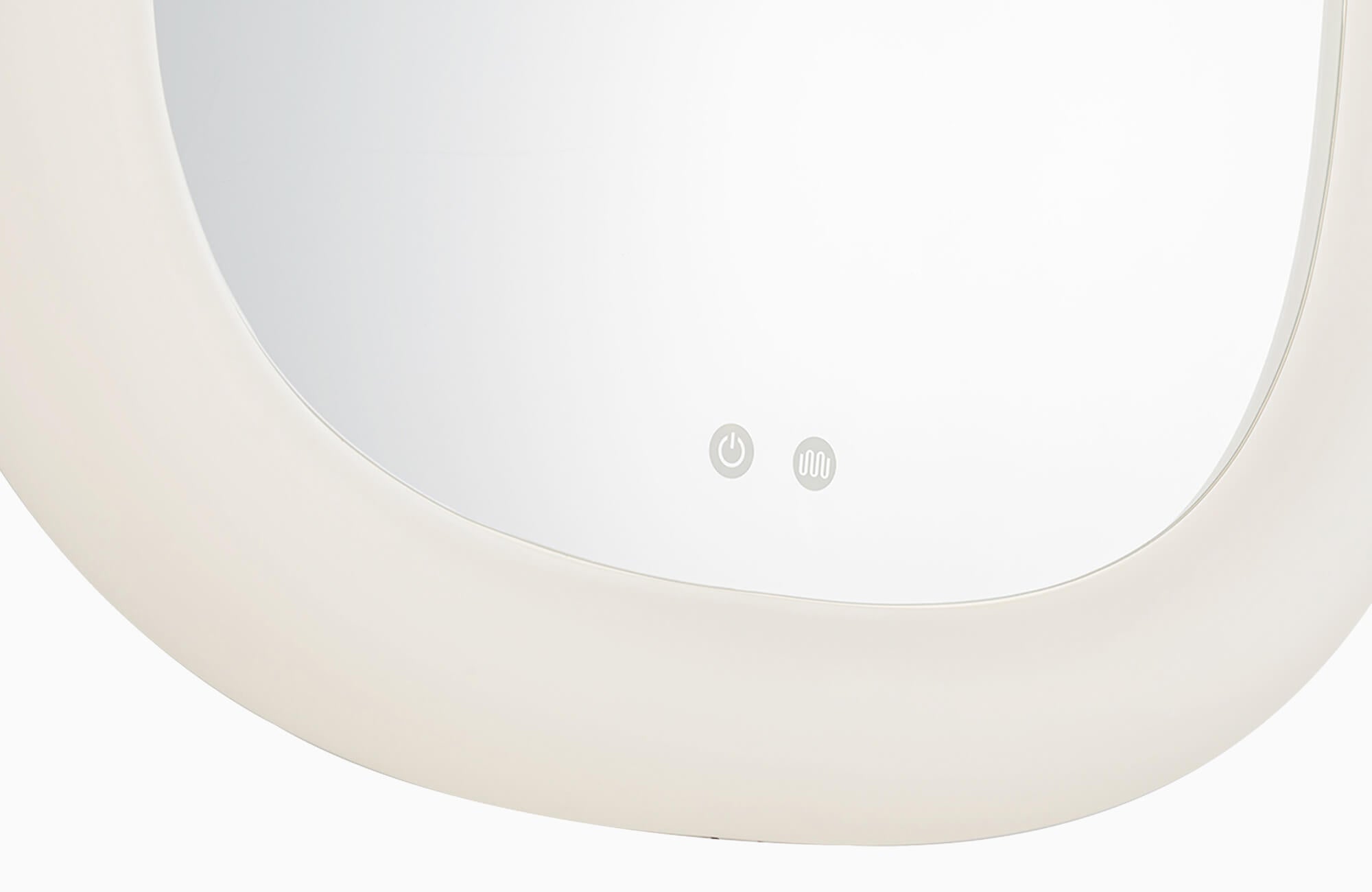 null Close-up of a curved lighted mirror edge with touch controls visible on the glass surface.