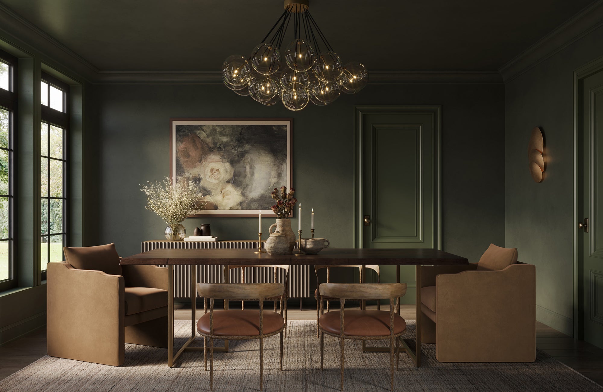 null Clustered globe chandelier centered above a dining table, creating harmony and connection in the room.
