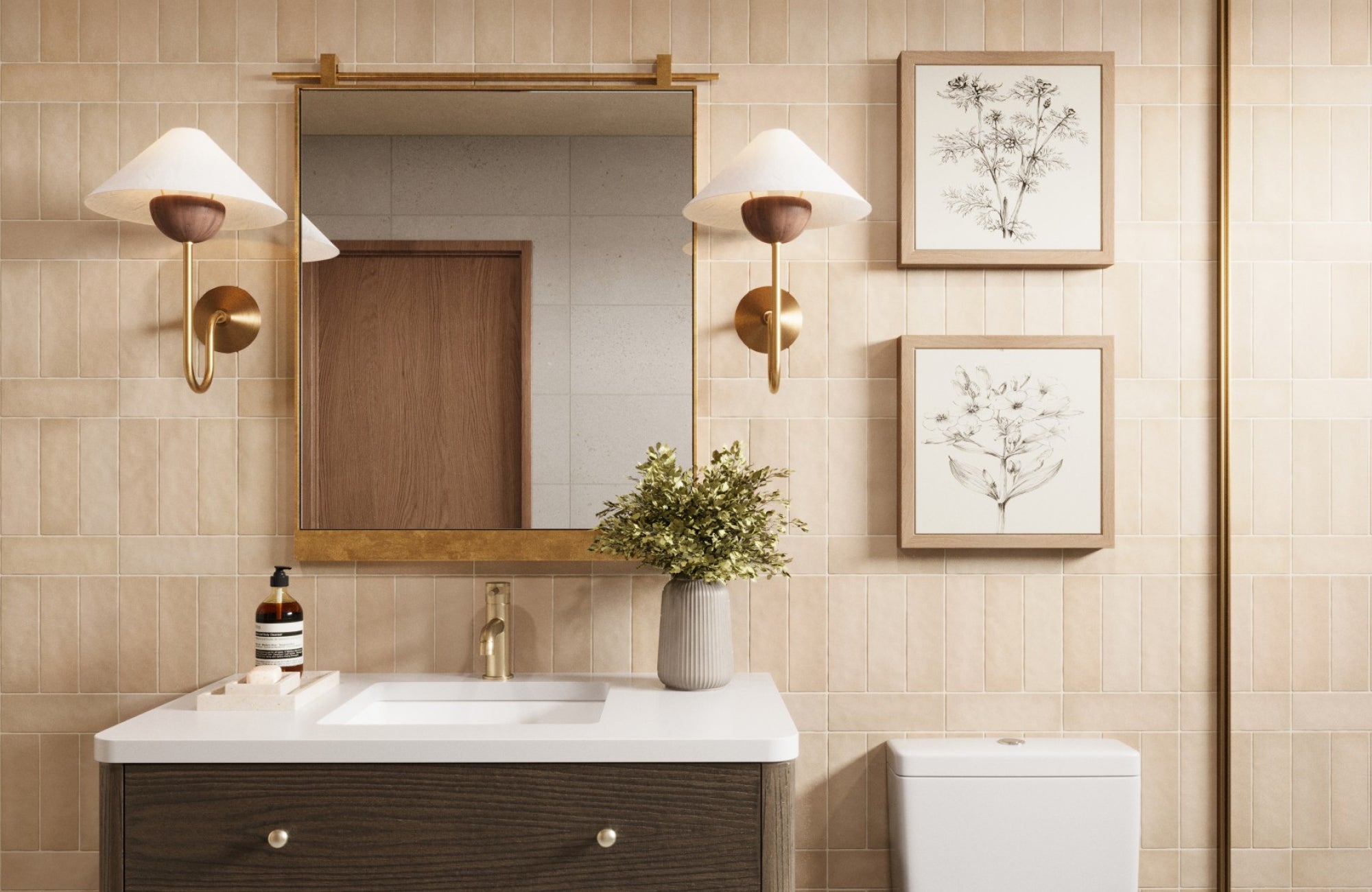null Compact mirror in a small guest bathroom, perfectly scaled for limited wall space and everyday use.