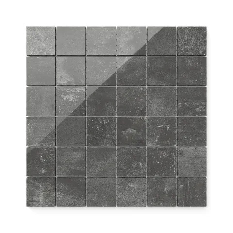 2x2 mosaic porcelain tiles featuring rich dark gray tones and a sleek, polished finish for bold sophistication
