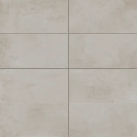 12x24 matte porcelain tile featuring soft taupe tones with a lightly textured concrete finish for a clean, modern look