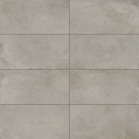 12x24 matte porcelain tiles with soft neutral taupe tones and distressed concrete textures, ideal for creating modern, understated spaces