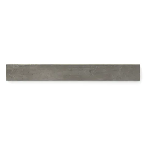 Ramsey Smoke 3x24 matte bullnose tile showcasing a deep grayish-brown tone with subtle concrete texture for modern edge detailing