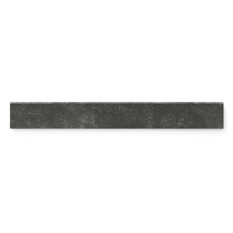 Ramsey Coal 3x24 matte bullnose tile featuring a deep, textured black finish, ideal for modern baseboard applications
