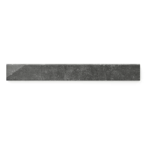 Ramsey 3x24 polished bullnose tile in a deep dark gray tone, offering a sleek and contemporary edge for walls and floors