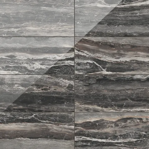These striking 12x24 polished brown tiles showcase bold veining in contrasting hues, perfect for establishing a rich, dramatic ambiance and adding a touch of luxury to any space.