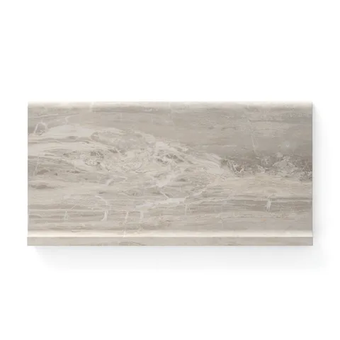 Harley Greige 6x12 cove base matte tile with soft beige and taupe tones and intricate natural veining, perfect for creating a polished and cohesive finish in any space.