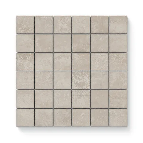 Matte 2x2 beige mosaic tiles with subtle stone texture, delivering a warm and earthy vibe to interior or exterior designs