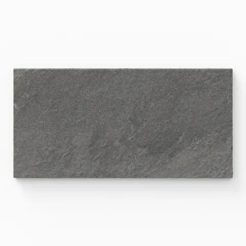 Bowden 12x24 Grip Porcelain 2cm Coping in Charcoal, showcasing rich dark gray tones with a textured finish for sleek outdoor elegance.