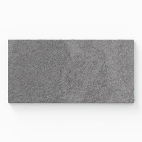 Bowden 12x24 Grip Porcelain 2cm Coping in Graphite, showcasing a deep gray tone with a textured surface for refined outdoor spaces.