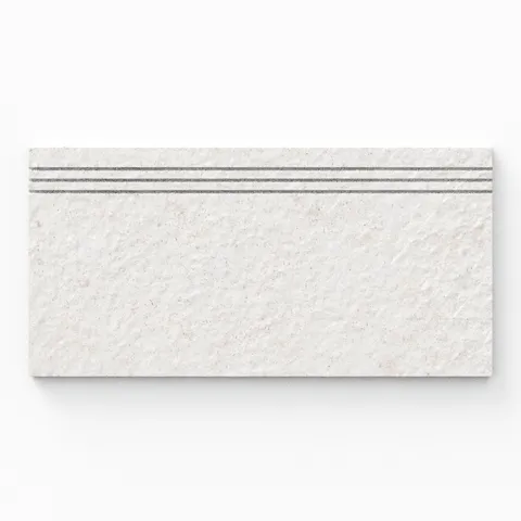 Bowden 12x24 Grip Porcelain 2cm Drain Coping / Stair Tread in Canvas, showcasing a refined cream tone with a textured surface for stylish practicality.