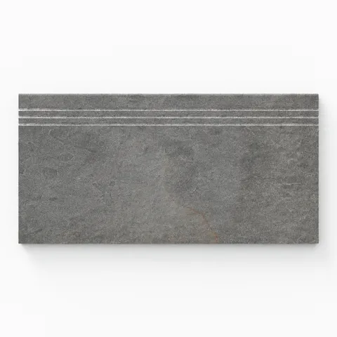 Bowden 12x24 Grip Porcelain 2cm Coping / Stair Tread in Multicolor, featuring a blend of gray tones with subtle earthy accents for versatile outdoor designs.
