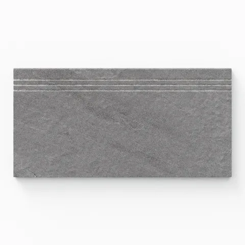 Bowden 12x24 Grip Porcelain 2cm Coping / Stair Tread in Graphite, featuring a deep gray tone with a textured finish for contemporary outdoor design.