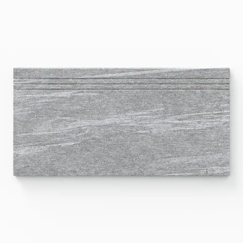 Bowden 12x24 Grip Porcelain 2CM Coping / Stair Tread in Slate, featuring rich gray tones and a textured finish for functional elegance.