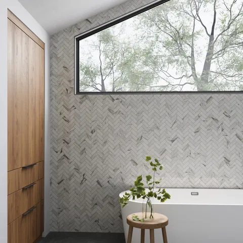 Chantel 12 x 15 Polished Porcelain Herringbone Mosaic Tile in Apuano