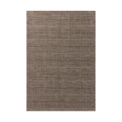 Textured woven rug design with fine linear strokes in layered brown tones, accented by subtle light gray and dark brown lines that form a soft, hand-drawn grid pattern with natural depth and movement.