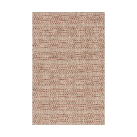 Indoor/Outdoor rug with beige, brown, and red-leaning tones, featuring a soft honeycomb pattern and horizontal stripe detailing for subtle visual texture.