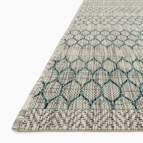 Marroway 9'2" x 12'1" Indoor/Outdoor Rug in Grey / Teal