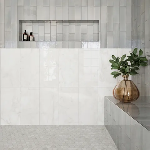 Aniston 12 x 24 Polished Porcelain Tile in Carrara Bianco