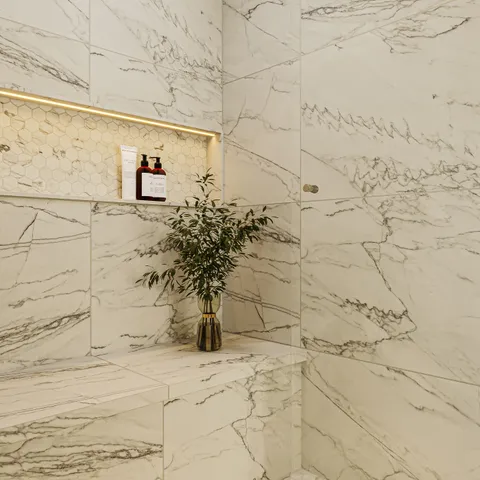 Aniston 24 x 48 Matte Porcelain Tile in Calacatta Quartzite