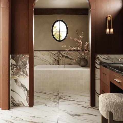 Aniston 24 x 48 Matte Porcelain Tile in Calacatta Viola
