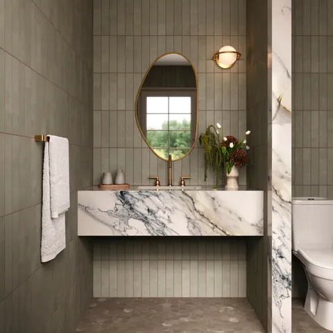 Aniston 24 x 48 Polished Porcelain Tile in Calacatta Antico