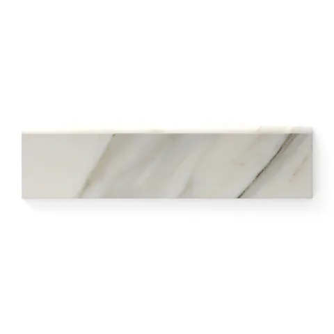Sleek 3x12 matte Calacatta Cremo bullnose tile showcasing soft veining in creamy white and beige tones, ideal for refined edging and timeless designs.