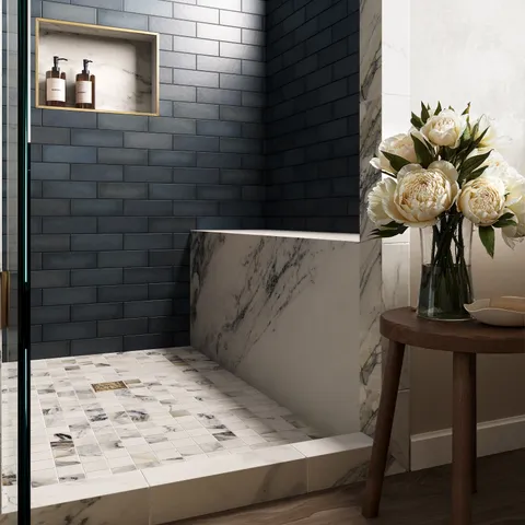Aniston 2 x 2 Matte Porcelain Mosaic Tile in Calacatta Antico