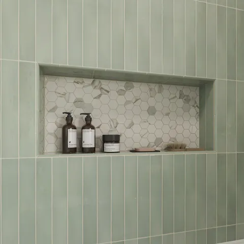 Aniston 2 x 2 Matte Porcelain Hexagon Mosaic Tile in Calacatta Top