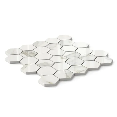 Aniston 2 x 2 Polished Porcelain Hexagon Mosaic Tile in Calacatta Top