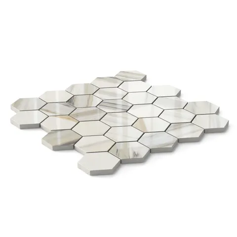 Aniston 2 x 2 Polished Porcelain Hexagon Mosaic Tile in Calacatta Cremo
