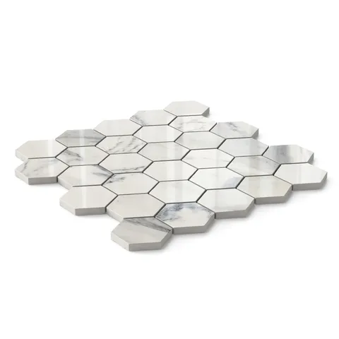 Aniston 2 x 2 Polished Porcelain Hexagon Mosaic Tile in Calacatta Antico