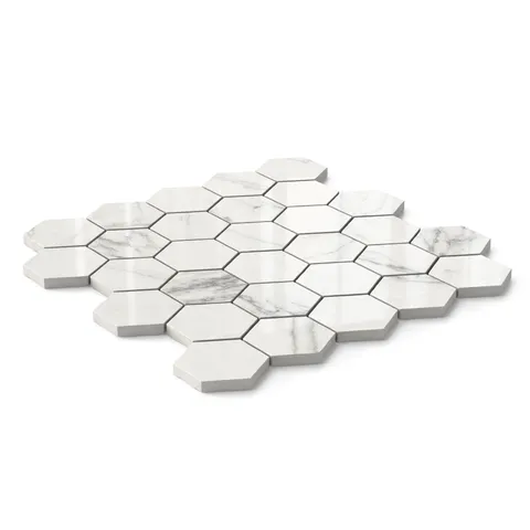 Aniston 2 x 2 Polished Porcelain Hexagon Mosaic Tile in Calacatta Quartzite
