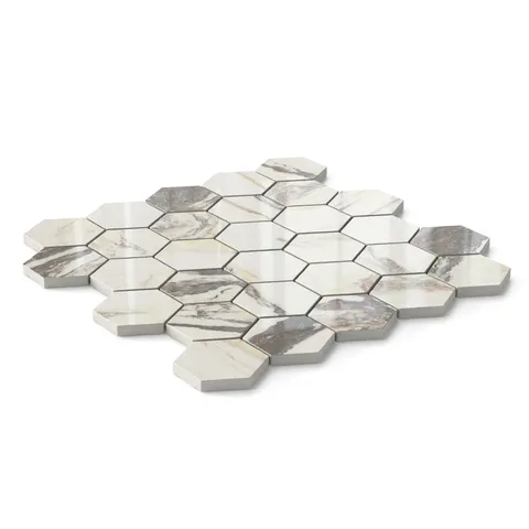 Aniston 2 x 2 Polished Porcelain Hexagon Mosaic Tile in Calacatta Viola
