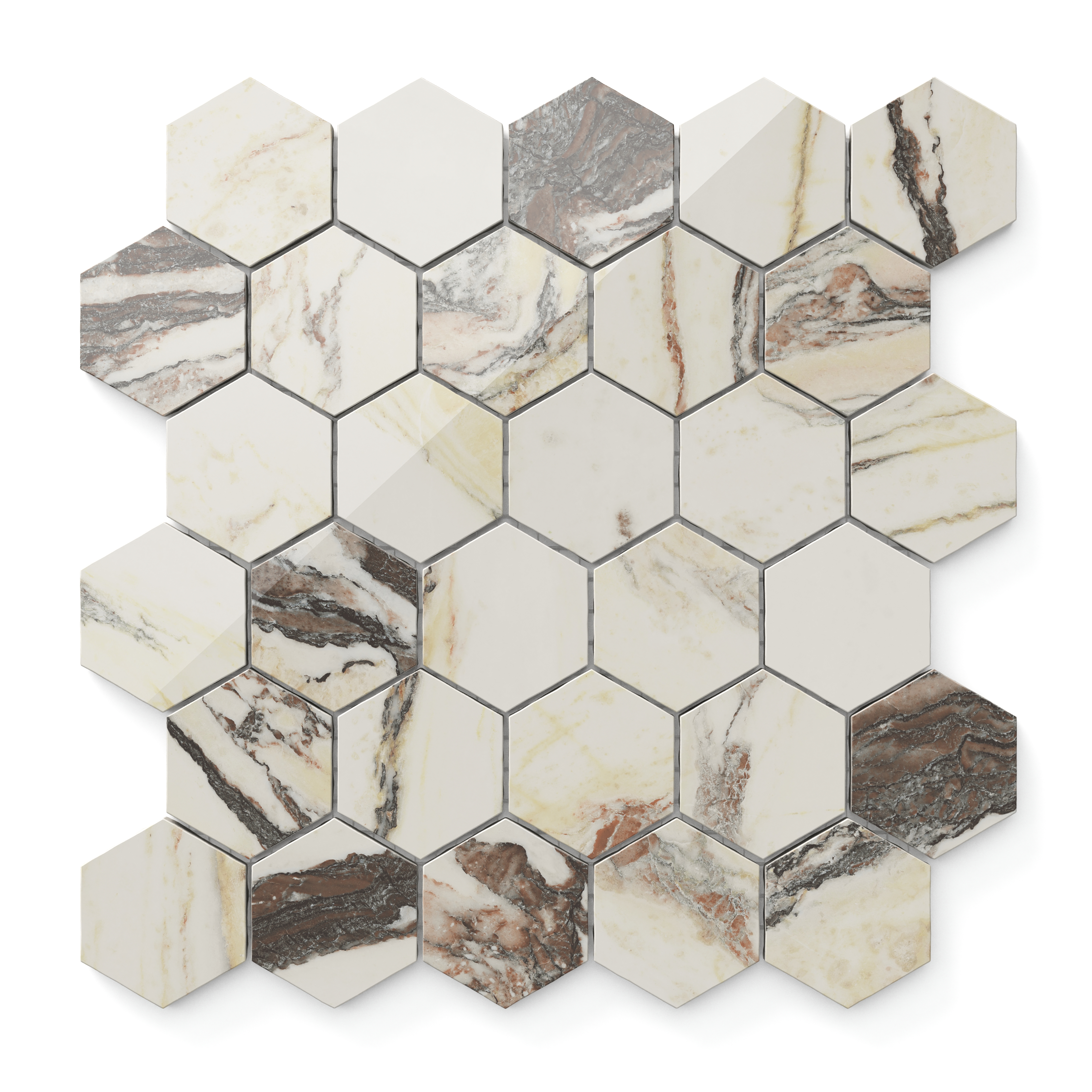 Aniston 2 x 2 Polished Porcelain Hexagon Mosaic Tile in Calacatta