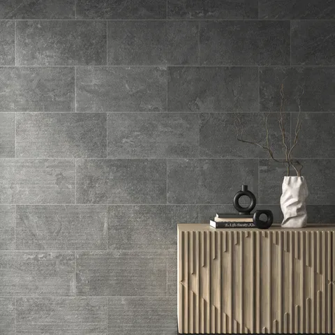 Wren 12 x 24 Chiseled Porcelain Tile in Charcoal