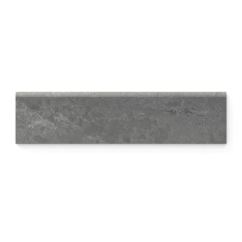 Wren Charcoal 3x12 matte porcelain bullnose tile, featuring a sleek, textured finish for seamless edging and modern design accents.
